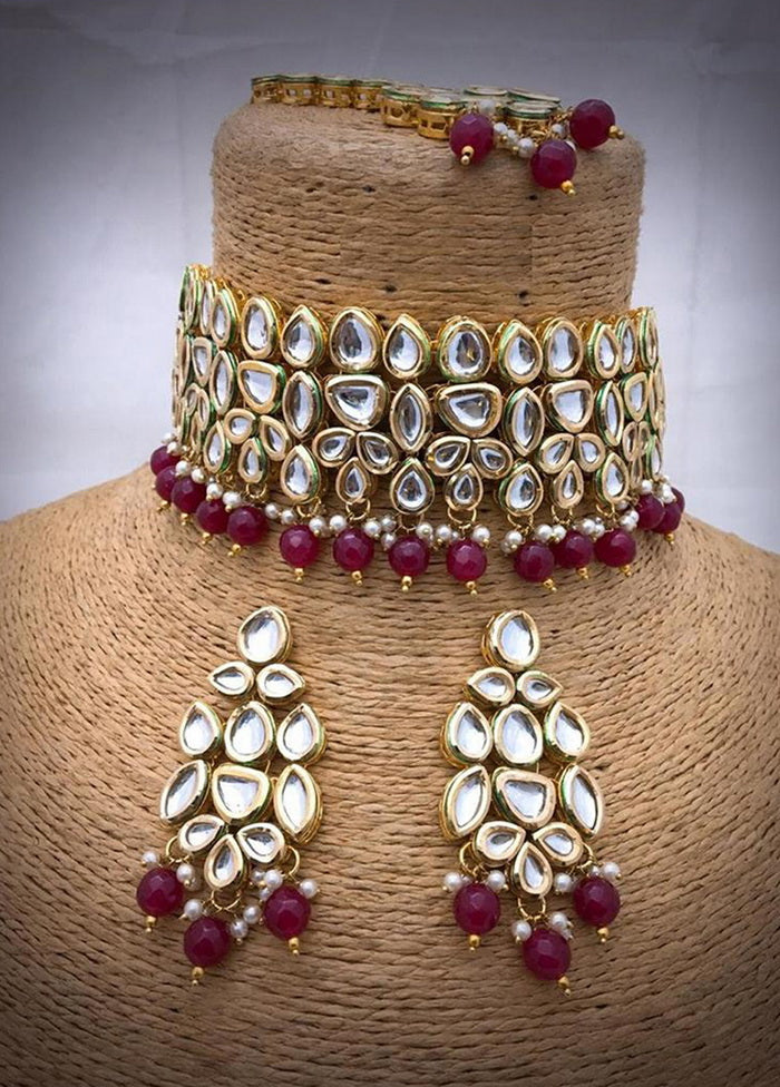 Hand Crafted Base Metal Alloy Gold Plated Kundan Stone Studded Jewellery Sets - Indian Silk House Agencies