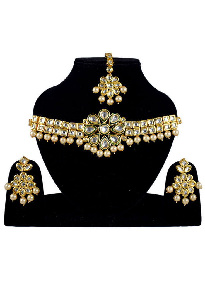 Hand Crafted Base Metal Alloy Gold Plated Kundan Stone Studded Jewellery Sets - Indian Silk House Agencies