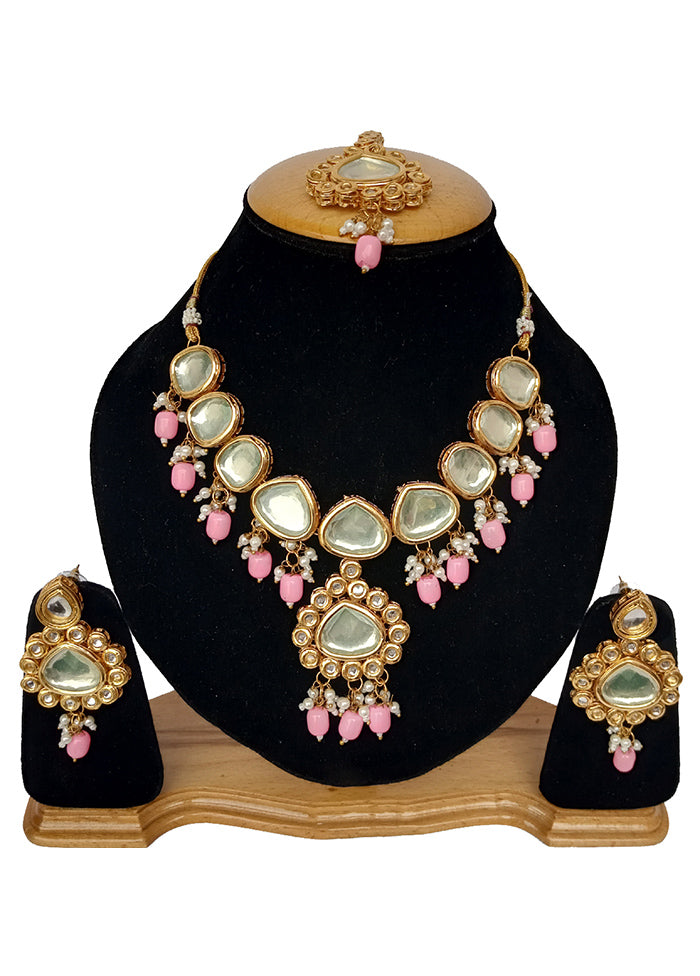 Pink Kundan Jewellery Set With Mangtika - Indian Silk House Agencies