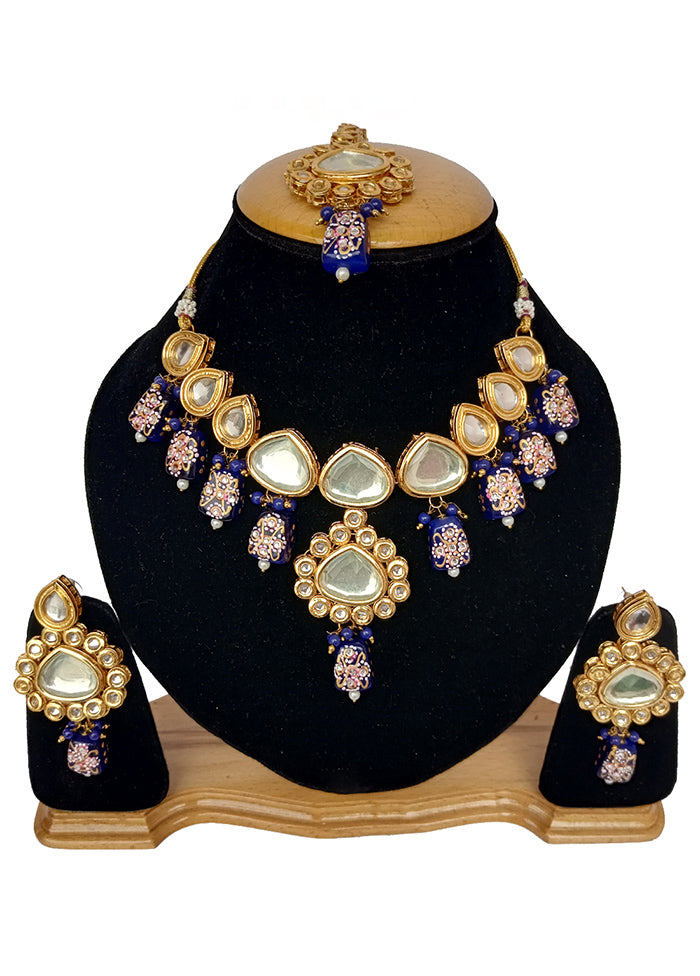 Blue Kundan Jewellery Set With Mangtika - Indian Silk House Agencies
