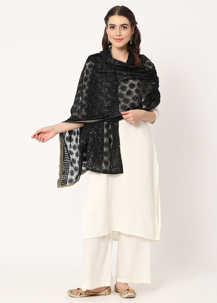 Black Chiffon Phulkari Embroidered Work Dupatta - Indian Silk House Agencies