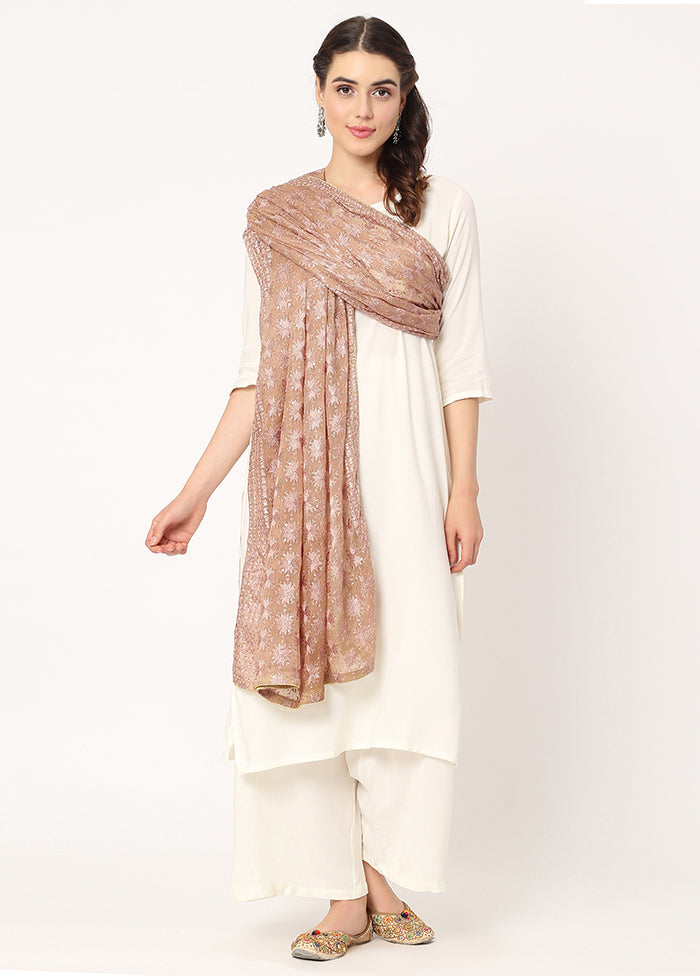 Brown Chiffon Phulkari Embroidered Work Dupatta - Indian Silk House Agencies
