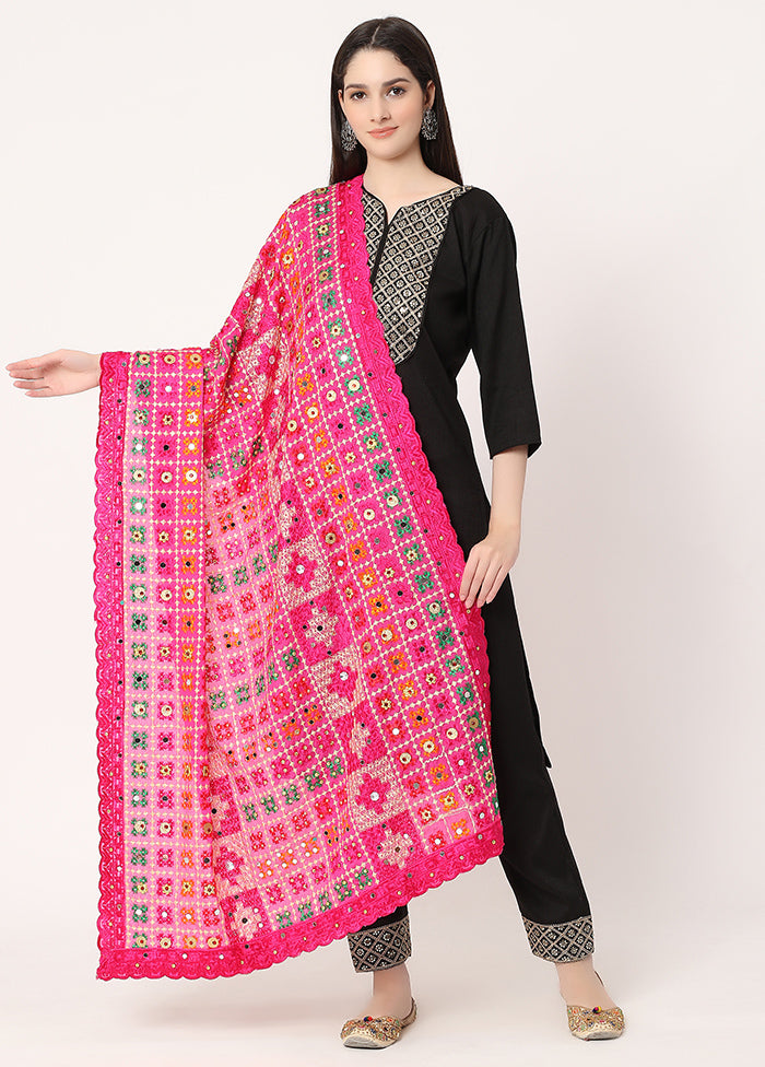 Pink Chiffon Phulkari Embroidered Work Dupatta - Indian Silk House Agencies