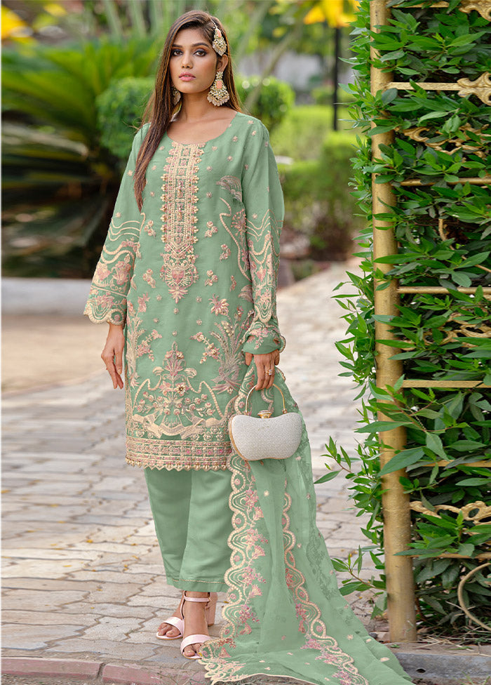 3 Pc Multicolor Readymade Organza Suit Set - Indian Silk House Agencies