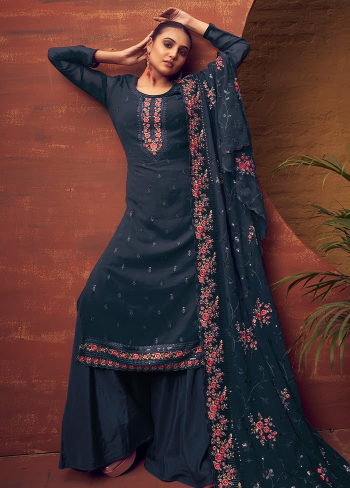 3 Pc Multicolor Georgette Suit Set - Indian Silk House Agencies