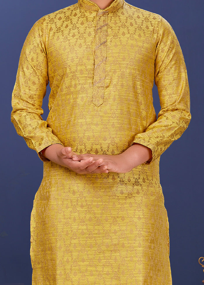 Yellow Jacquard Silk Kurta Pajama Set - Indian Silk House Agencies
