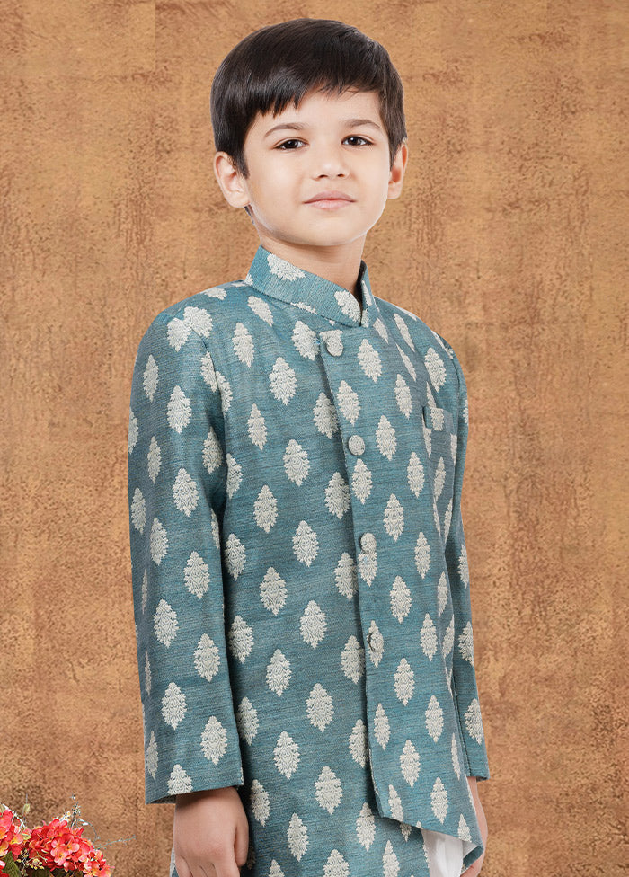 2 Pc Mint Green Dupion Silk Kurta Dhoti Set - Indian Silk House Agencies