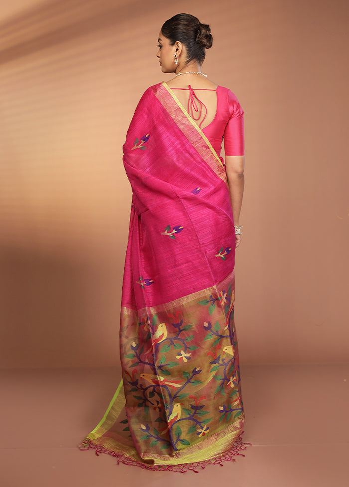 Pink Handloom Matka Pure Silk Saree With Blouse Piece