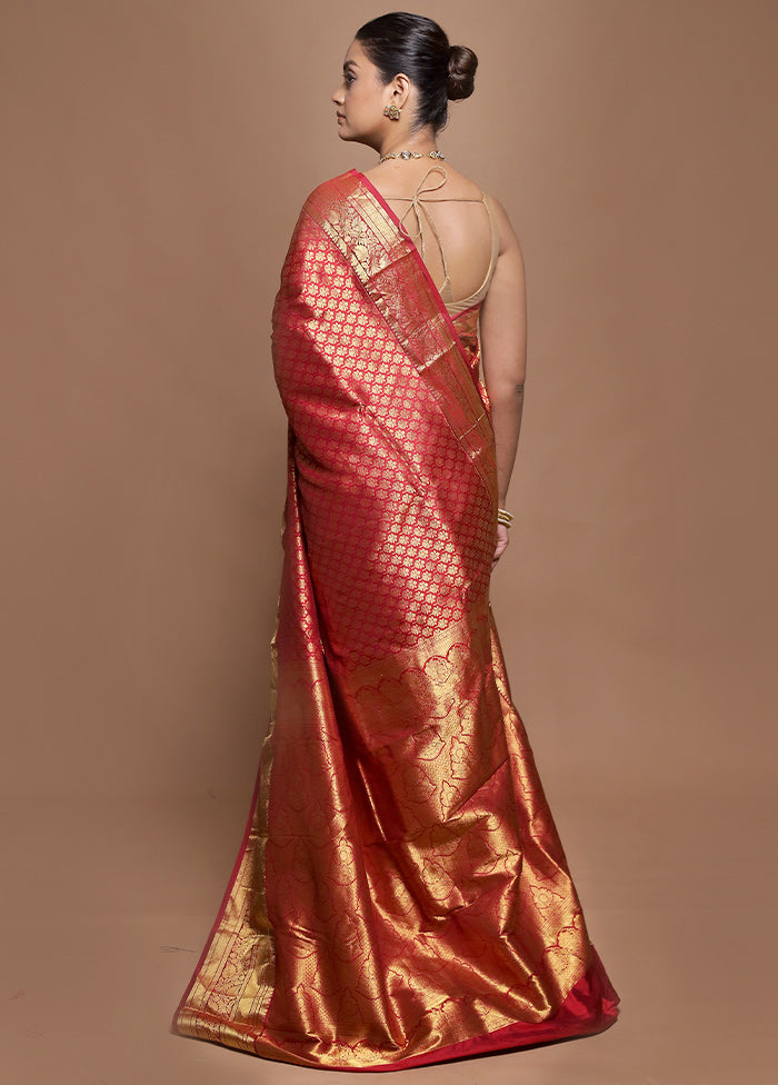 Pink Handloom Kanjivaram Pure Silk Saree With Blouse Piece