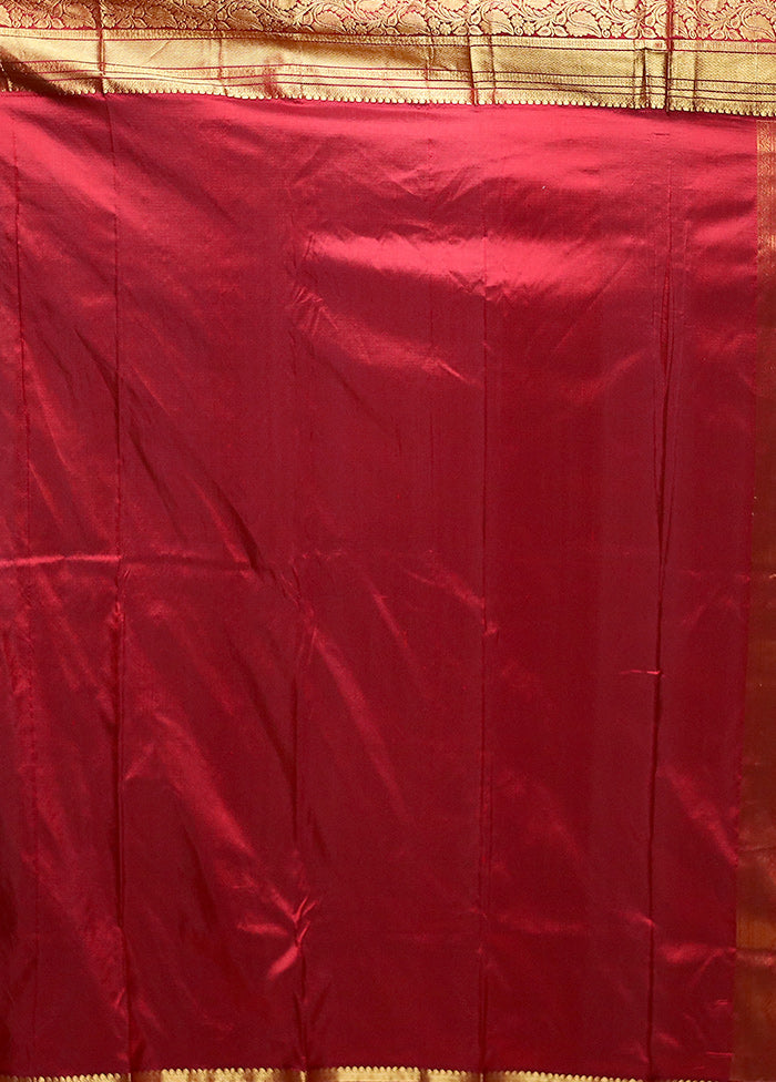 Pink Handloom Kanjivaram Pure Silk Saree With Blouse Piece