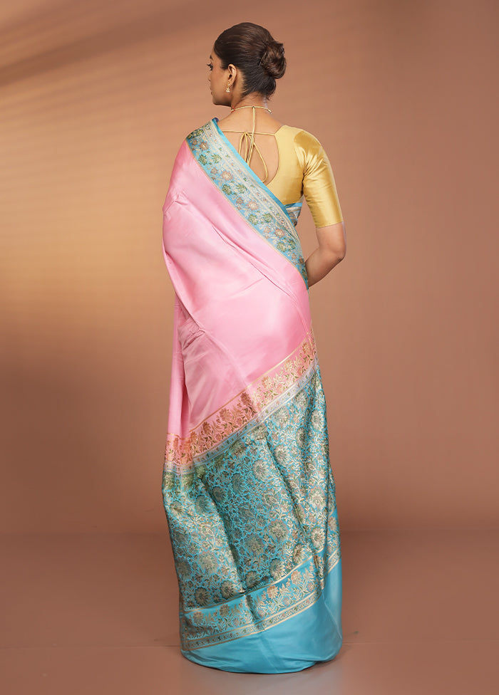 Pink Handloom Banarasi Pure Silk Saree With Blouse Piece