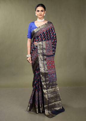 Black Chanderi Cotton Saree With Blouse Piece