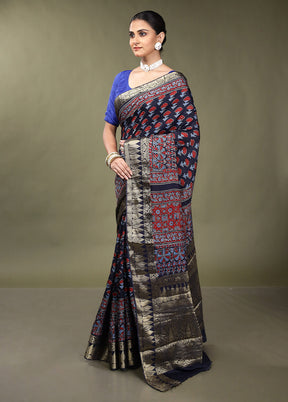 Black Chanderi Cotton Saree With Blouse Piece