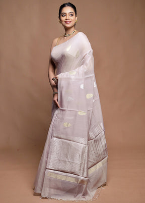 Purple Handloom Tussar Pure Silk Saree With Blouse Piece
