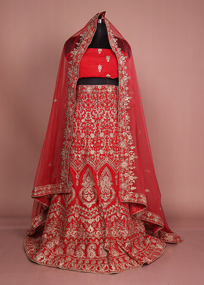 Red Blended Silk Dupatta Lehenga Set