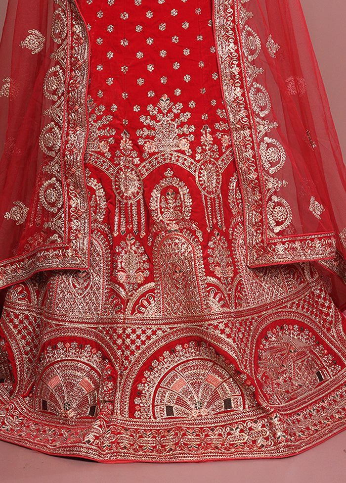 Red Pure SIlk Dupatta Lehenga Set