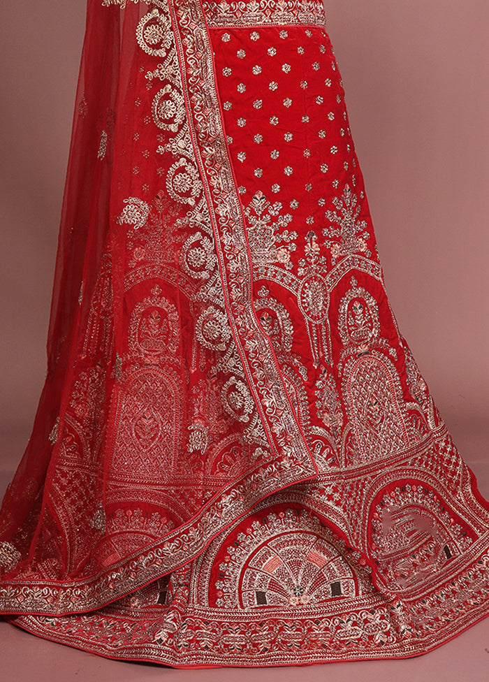 Red Pure SIlk Dupatta Lehenga Set