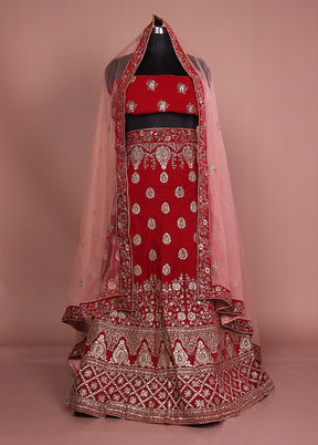 Red Blended Silk Dupatta Lehenga Set