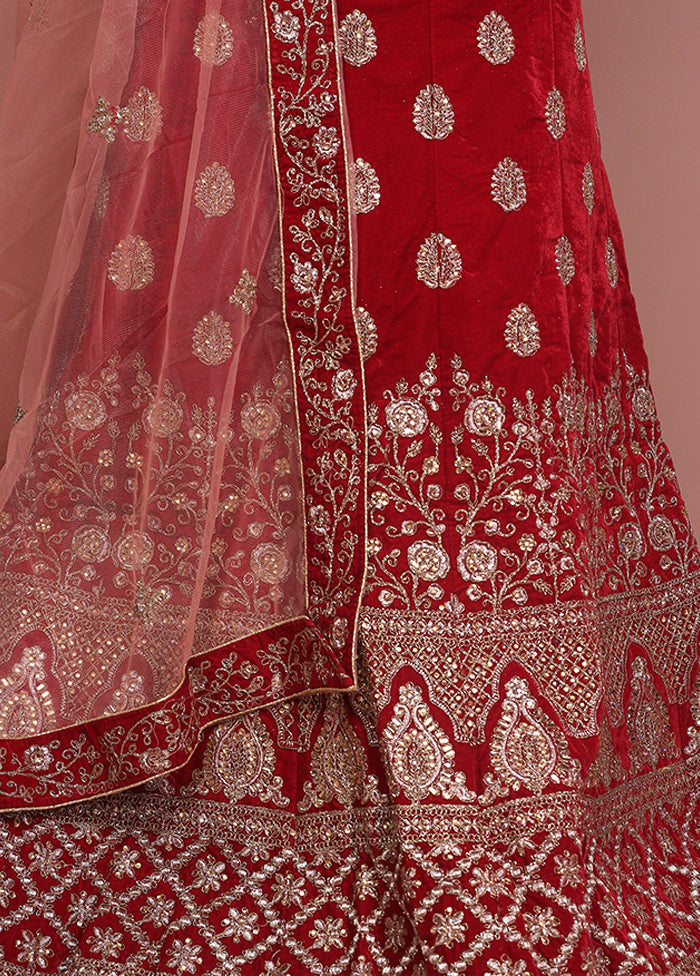 Red Blended Silk Dupatta Lehenga Set