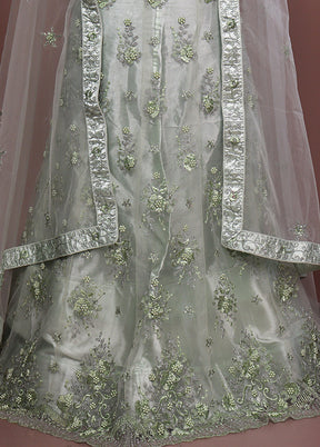 Green Blended Silk Dupatta Lehenga Set
