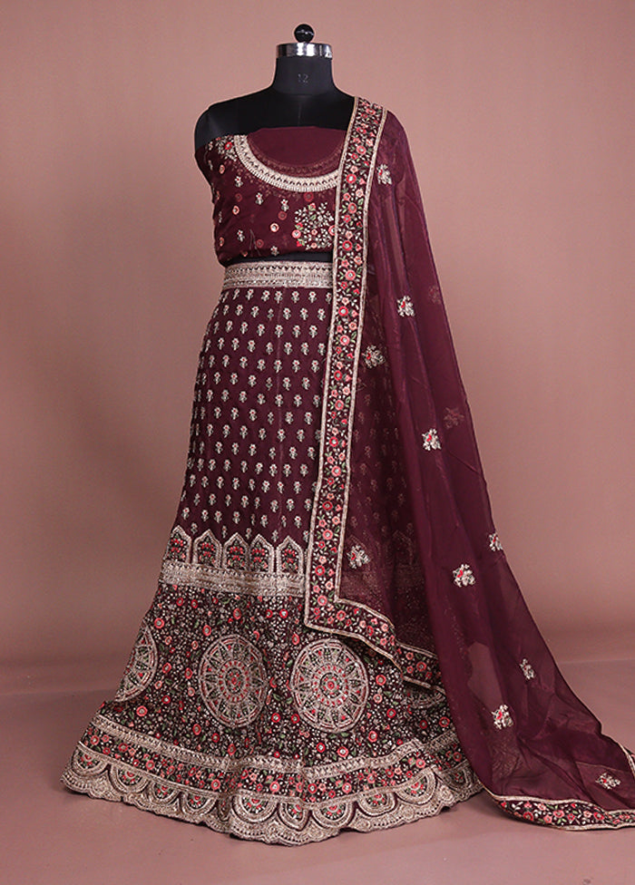 Maroon Pure SIlk Dupatta Lehenga Set