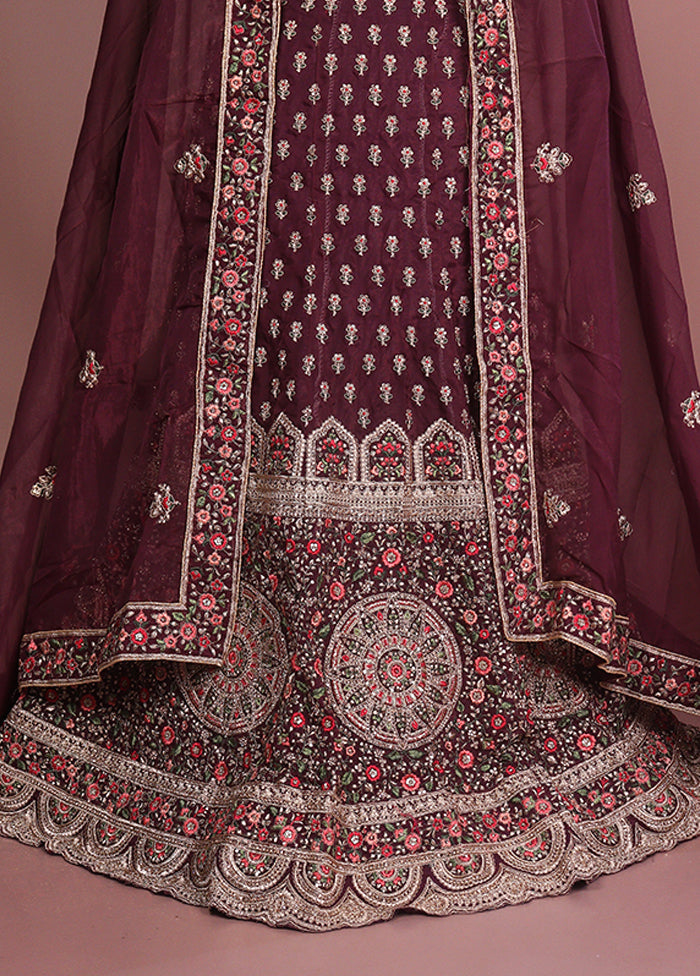 Maroon Pure SIlk Dupatta Lehenga Set
