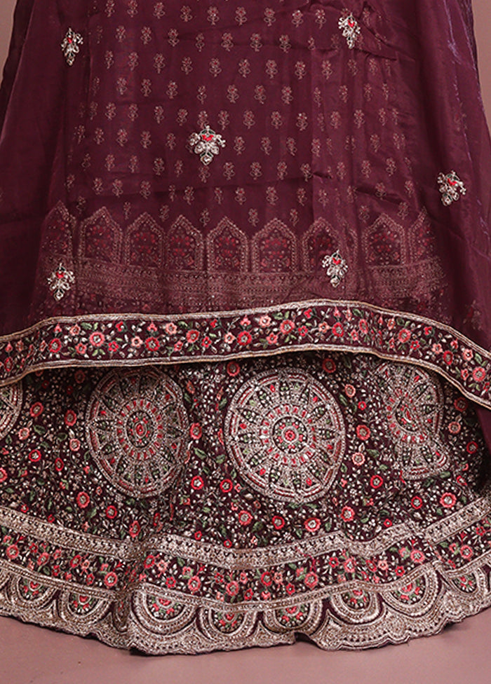 Maroon Pure SIlk Dupatta Lehenga Set