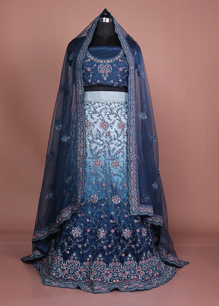 Blue Pure SIlk Dupatta Lehenga Set