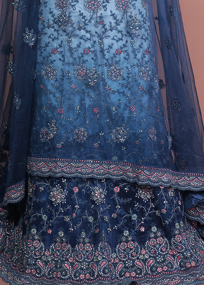 Blue Pure SIlk Dupatta Lehenga Set