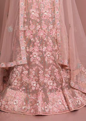 Pink Blended Silk Dupatta Lehenga Set