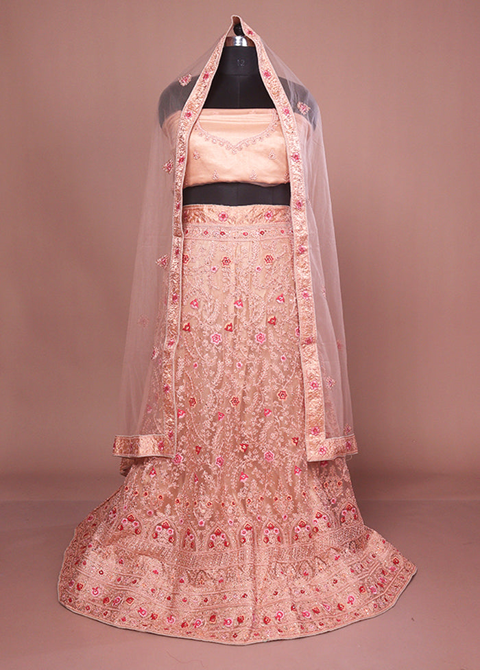 Brown Blended Silk Dupatta Lehenga Set
