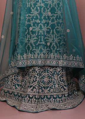 Green Blended Silk Dupatta Lehenga Set