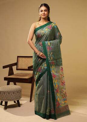 Green Handloom Matka Pure Silk Saree With Blouse Piece