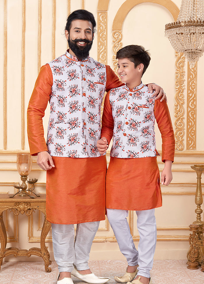 3 Pc Multicolor Dupion Silk Father And Son Combo