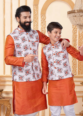 3 Pc Multicolor Dupion Silk Father And Son Combo