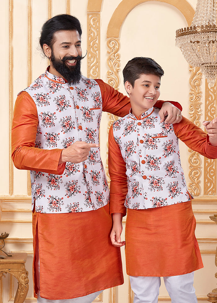 3 Pc Multicolor Dupion Silk Father And Son Combo