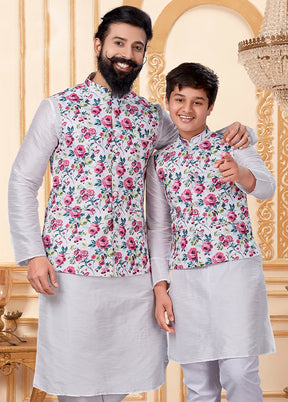 3 Pc Multicolor Dupion Silk Father And Son Combo