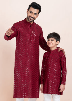 2 PC Maroon Viscose Father And Son Combo