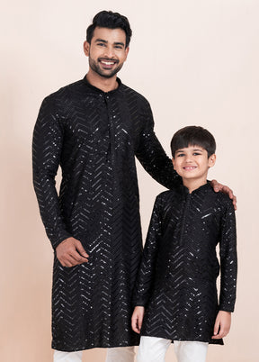 2 PC Black Viscose Father And Son Combo