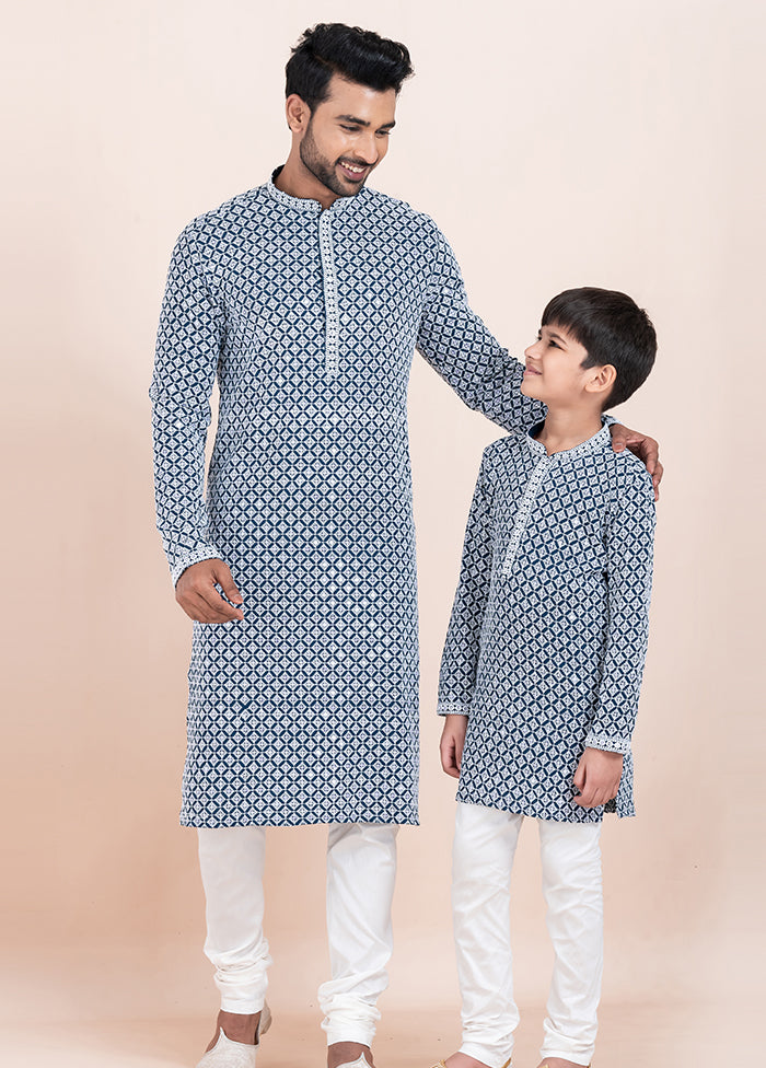 2 PC Blue Silk Father And Son Combo