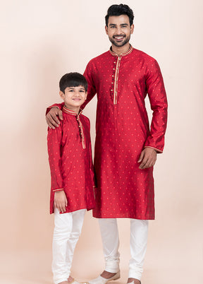 2 PC Red Cotton Father And Son Combo