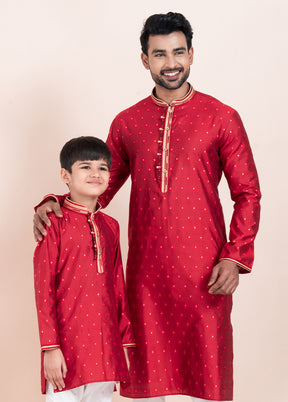 2 PC Red Cotton Father And Son Combo
