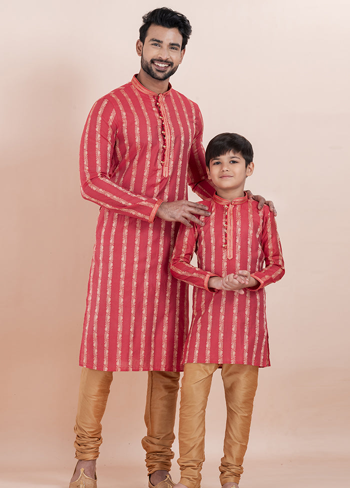 2 PC Red Cotton Father And Son Combo