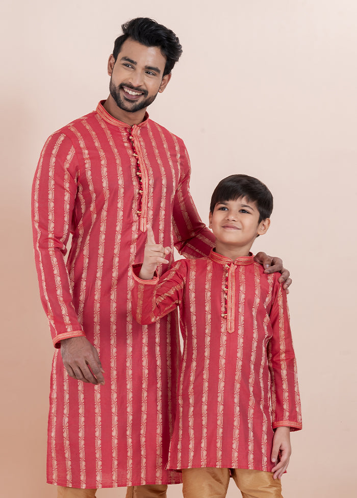 2 PC Red Cotton Father And Son Combo