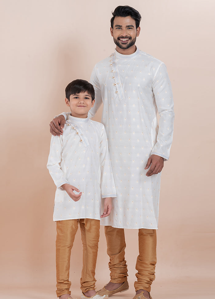 2 PC White Silk Father And Son Combo