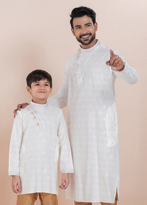 2 PC White Silk Father And Son Combo