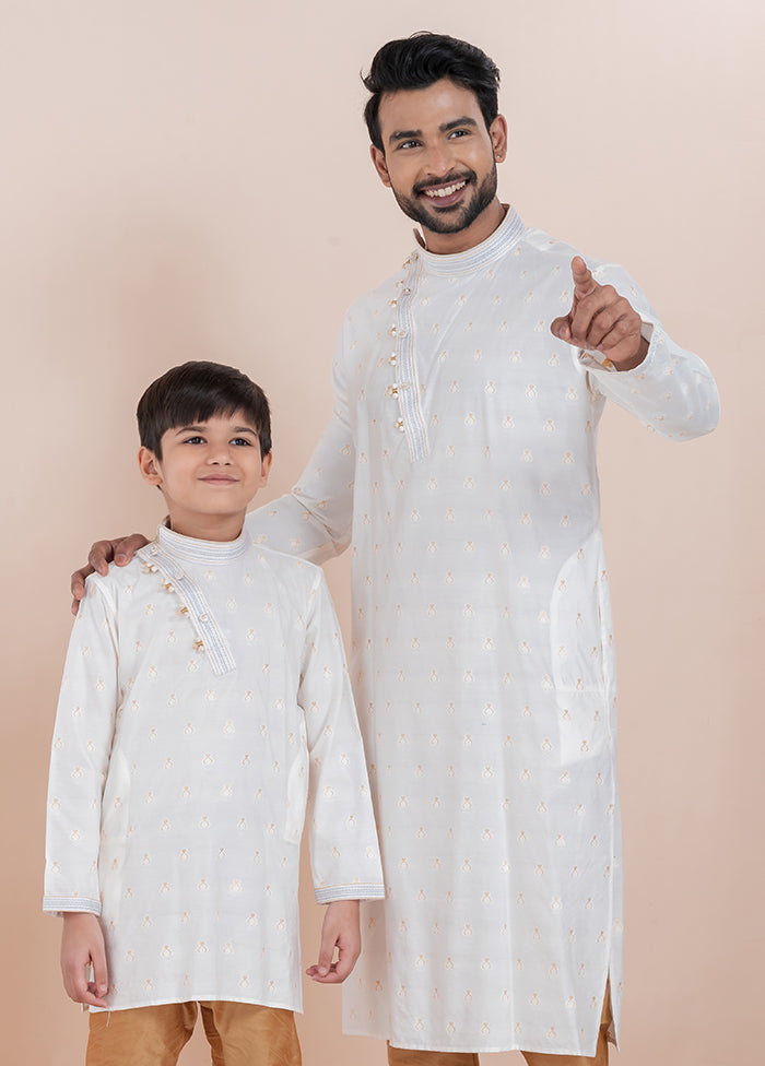 2 PC White Silk Father And Son Combo
