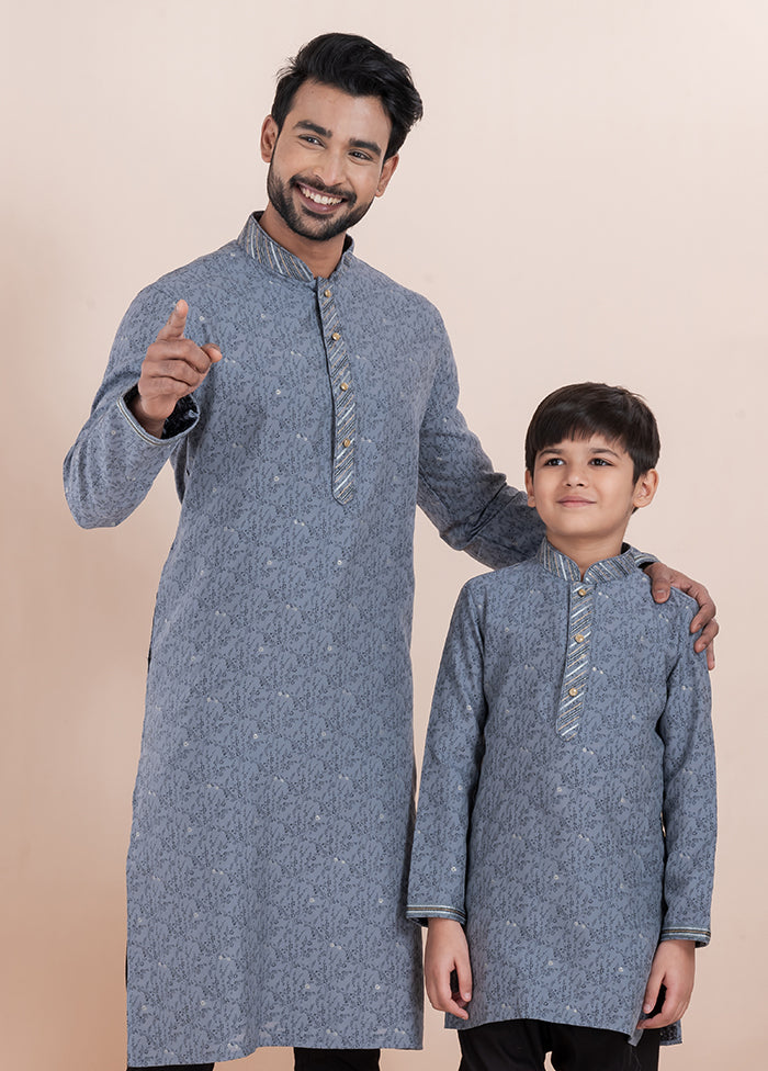 2 PC Grey Cotton Father And Son Combo