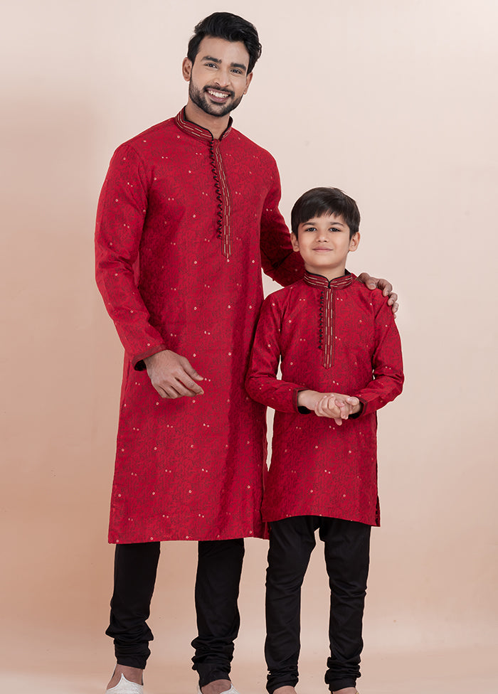 2 PC Red Cotton Father And Son Combo