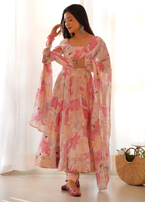 3 Pc Peach Georgette Suit Set